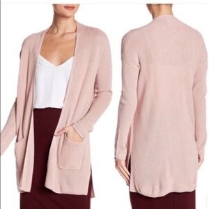 PHILOSOPHY Long Cardigan Nude Pink Ribbed Lagenlook Cashmere Blend Layering Sz S